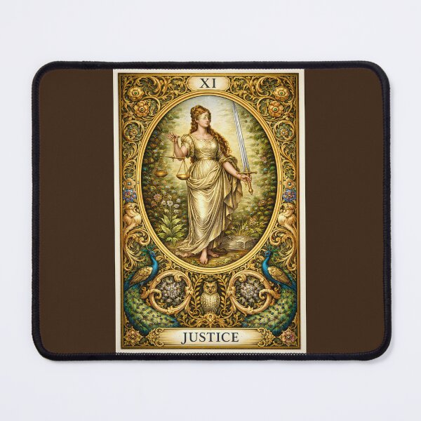 Item preview, Justice Tarot Card XI – Pre-Raphaelite Gold Botanical Goddess, Vintage Ornate Tarot Art, Witchy Spiritual Decor designed and sold by EmiliaBassano.