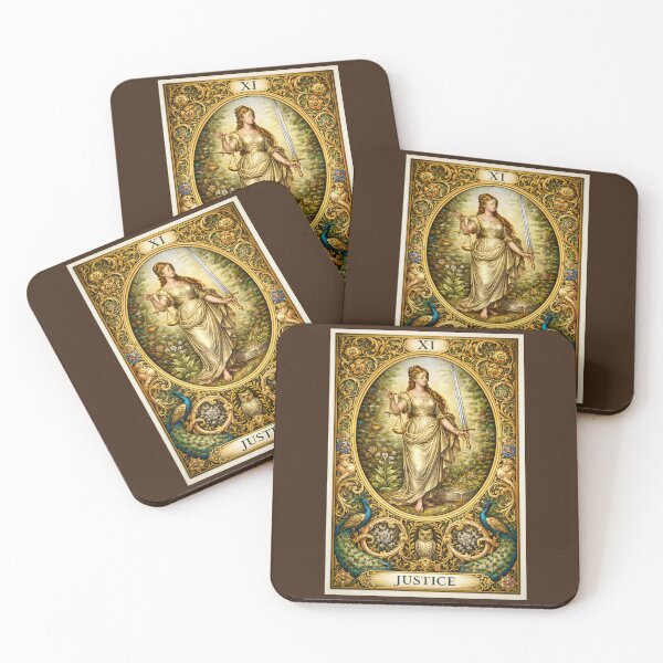 Item preview, Justice Tarot Card XI – Pre-Raphaelite Gold Botanical Goddess, Vintage Ornate Tarot Art, Witchy Spiritual Decor designed and sold by EmiliaBassano.