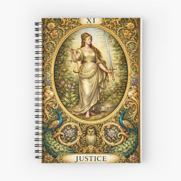 Item preview, Justice Tarot Card XI – Pre-Raphaelite Gold Botanical Goddess, Vintage Ornate Tarot Art, Witchy Spiritual Decor designed and sold by EmiliaBassano.