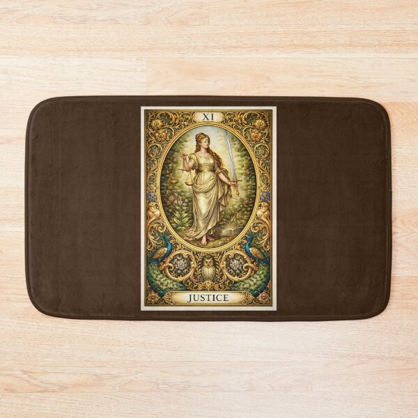 Item preview, Justice Tarot Card XI – Pre-Raphaelite Gold Botanical Goddess, Vintage Ornate Tarot Art, Witchy Spiritual Decor designed and sold by EmiliaBassano.