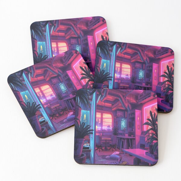 Item preview, Cyberpunk Anime Style Futuristic Apartment Interior with Neon Lights designed and sold by 21ARTSHIRT21.