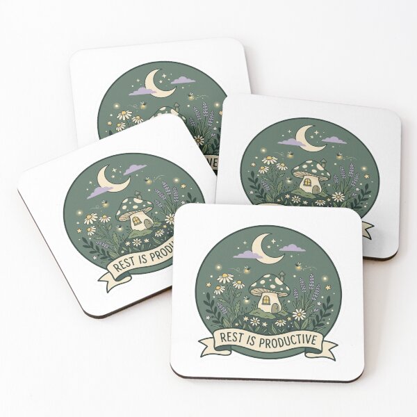 Item preview, Rest Is Productive Mushroom Cottage Night Sky Cottagecore Mental Health Sticker designed and sold by AlexBloomStudio.
