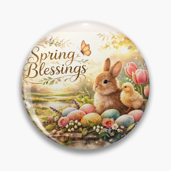 Item preview, Spring Blessings Bunny and Chick – Easter Garden Scene with Flowers and Eggs designed and sold by Novel Works Studio.