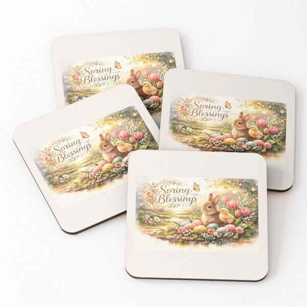 Item preview, Spring Blessings Bunny and Chick – Easter Garden Scene with Flowers and Eggs designed and sold by Novel Works Studio.