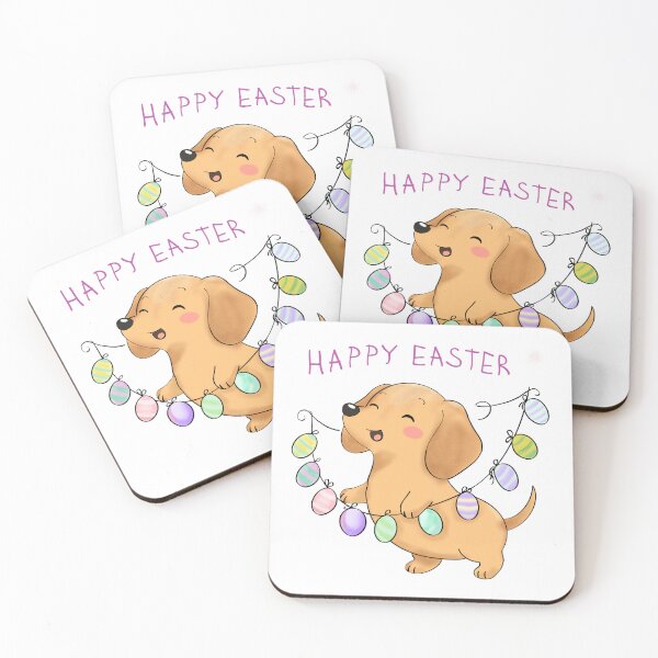 Item preview, Happy Easter Dachshund With Pastel Egg Garland designed and sold by iPrintPaws.