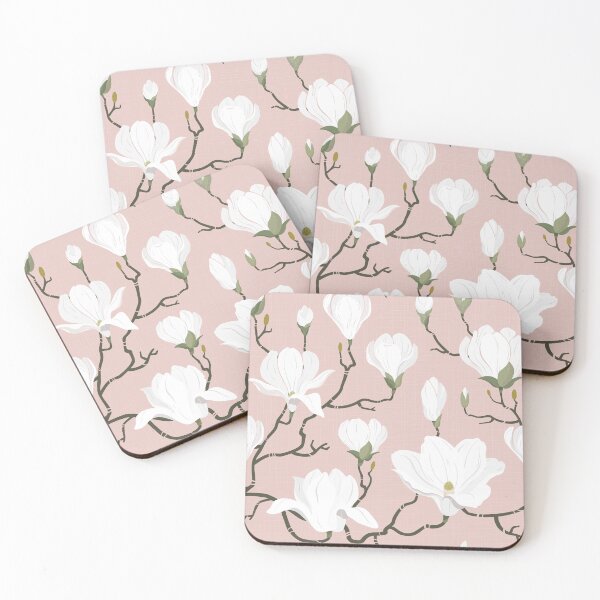 Item preview, White Magnolia Flowers on dusty pink designed and sold by Avisnanna.