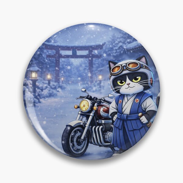 Item preview, Samurai Cat Rider in Snowy Night – Japanese Winter Motorcycle Art designed and sold by BikerCats.