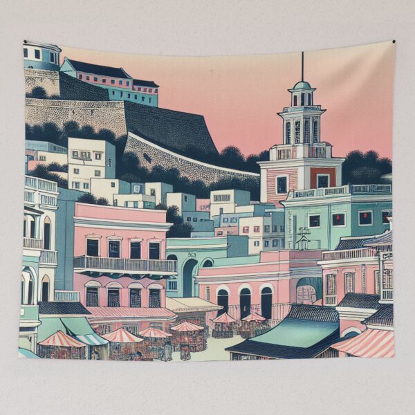 Item preview, San Juan Puerto Rico Ukiyo‑e — El Morro Fortress & Caribbean Coast Edo Style Art Print designed and sold by Vandy Fullam.