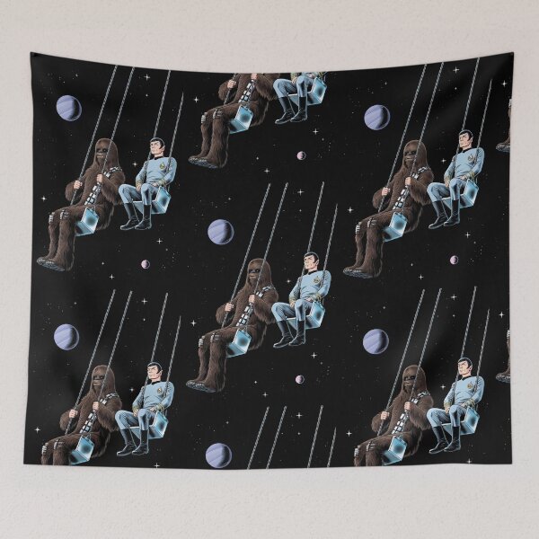 Item preview, Swinging Through Space | Alien and Vulcan Officer Take a Break | Sci-Fi Humor Art Print designed and sold by SammyMorry.