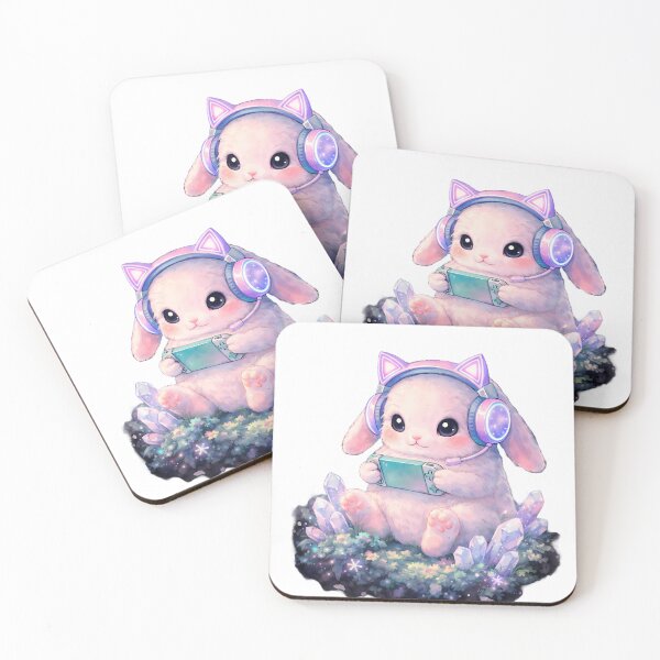 Item preview, Cozy Gamer Bunny - Cute Bunny with Handheld Console & Magic Crystals designed and sold by Art-Selling.