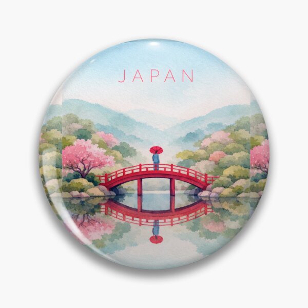 Item preview, Japan Sakura Bridge Poster | Red Torii Bridge & Cherry Blossom Illustration | Minimalist Japanese Wall Art designed and sold by Witsprings.
