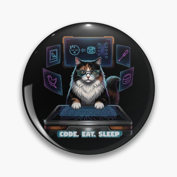 Item preview, Gato Programador L-16: CODE. EAT. SLEEP. - Edición Cyber-Niche designed and sold by AmaWearDesign.