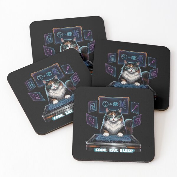 Item preview, L-16 Tech Cat: CODE. EAT. SLEEP. - Cyberpunk Dev Edition designed and sold by AmaWearDesign.