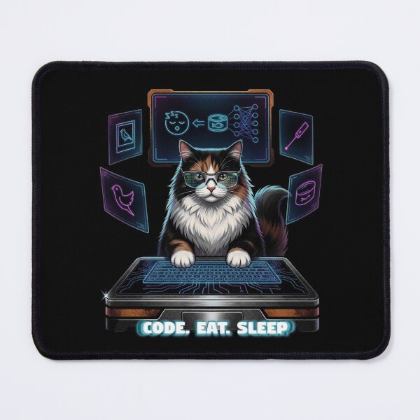 Item preview, L-16 Tech Cat: CODE. EAT. SLEEP. - Cyberpunk Dev Edition designed and sold by AmaWearDesign.