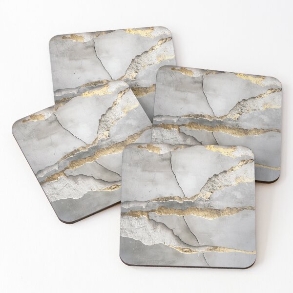 Item preview, Golden Cracks Concrete Texture – Modern Wall Art in Grey & Gold designed and sold by CosmicGlyph.