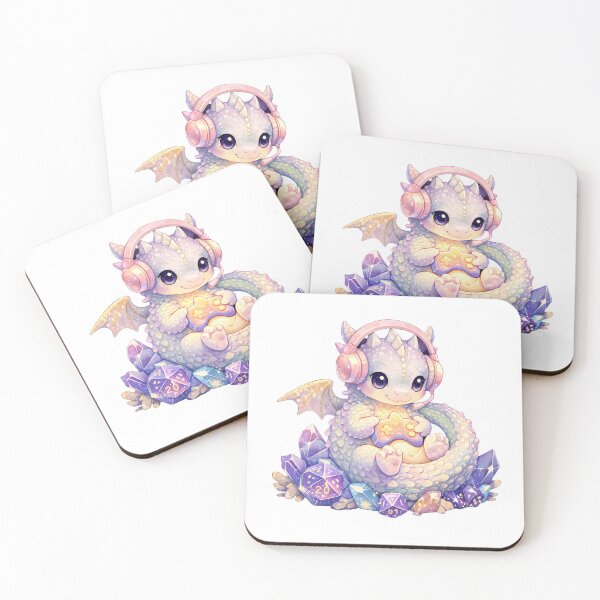 Item preview, Cozy Gamer Dragon - Cute D20 Dice Hoard & Pink Headphones designed and sold by Art-Selling.