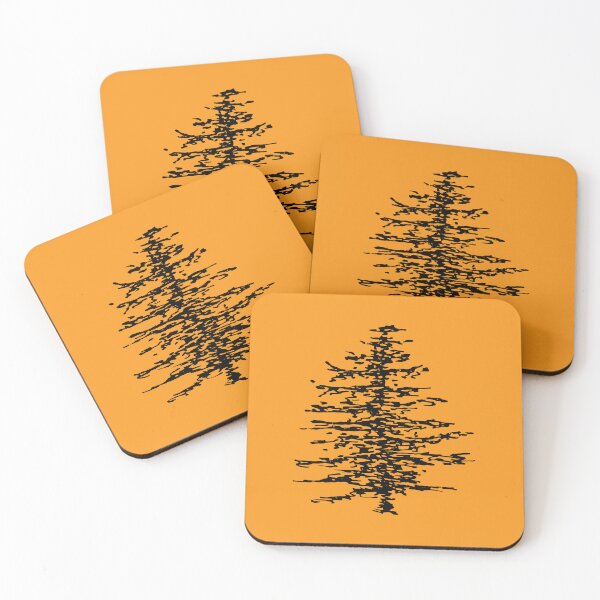 Item preview, Pine Tree, Line Drawing Symmetric Minimalist Aesthetic Natural Design, Yellow Mustard  designed and sold by SWSandraWechner.