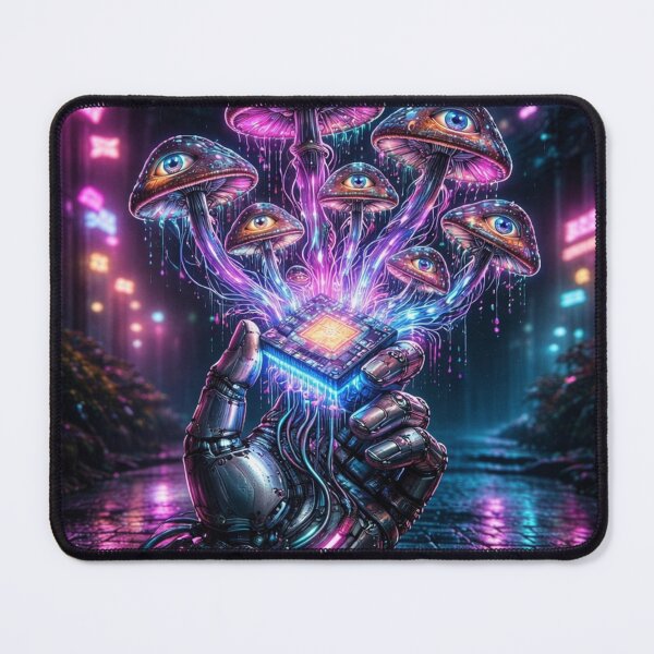 Item preview, Neural Mycelium Breach - The Silicon Overgrowth - Cyberpunk Weirdcore Mushroom Art designed and sold by Neon & Neurosis.