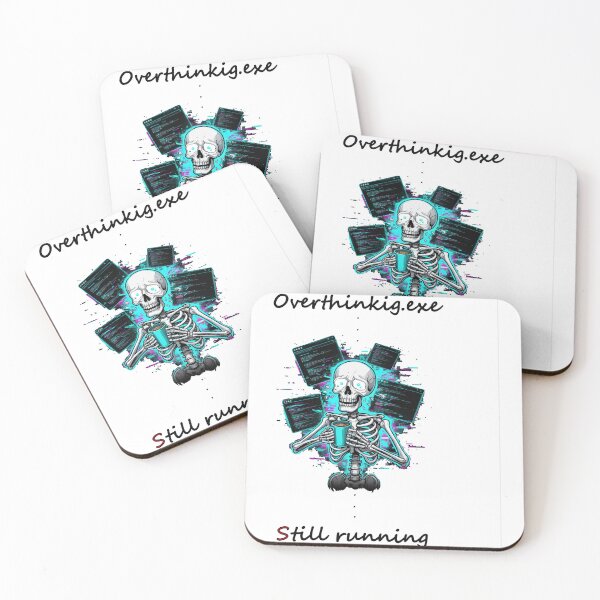 Artikelvorschau, Overthinking.exe läuft immer noch – Lustiges Skelett-Shirt – Humorvolles Design gegen Angstzustände entworfen und verkauft von Bad7Wear.