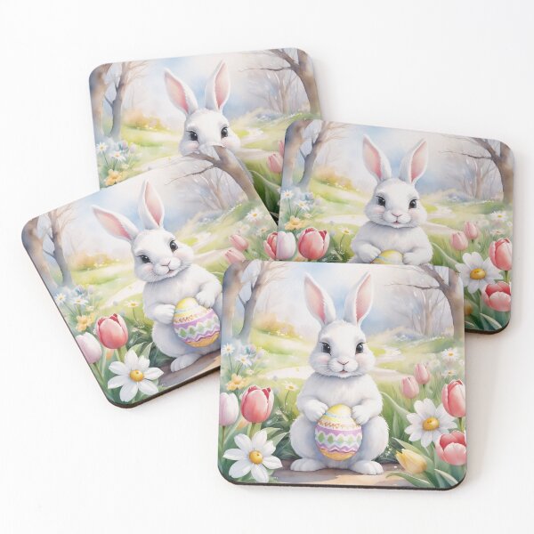 Item preview, Cute Easter Bunny holding Decorated Egg in Spring Garden designed and sold by Soluna Studio.
