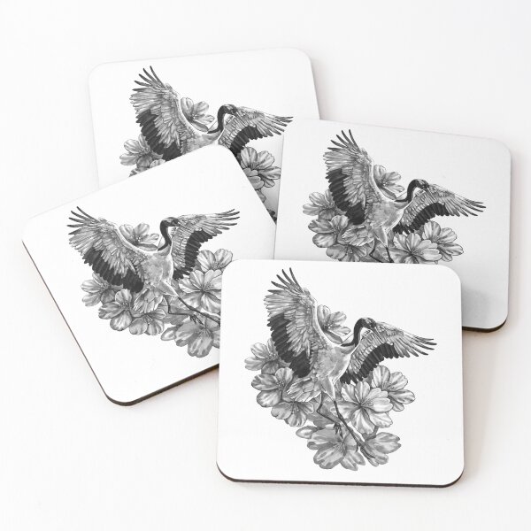 Item preview, Dancing Crane and Blossoms Monochrome designed and sold by Kelsey Worth.