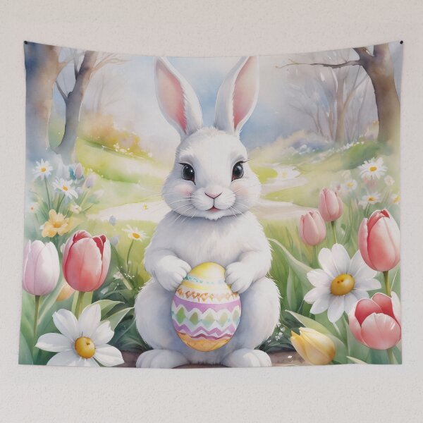 Item preview, Cute Easter Bunny holding Decorated Egg in Spring Garden designed and sold by Soluna Studio.