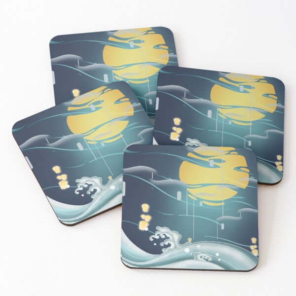 Item preview, Floating Sky Lanterns Over Ocean Waves Art designed and sold by Kriz-Kove.