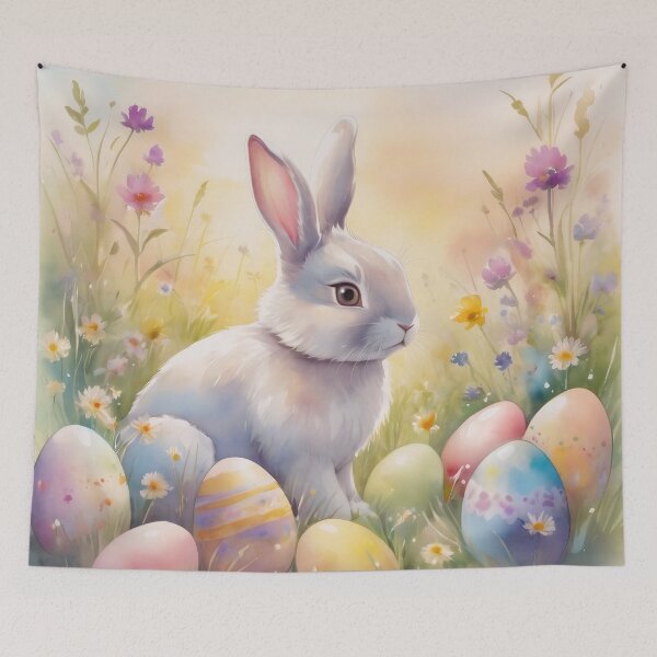 Item preview, Cute White Easter Bunny in Pastel Spring Flower Garden designed and sold by Soluna Studio.