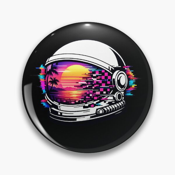 Artikelvorschau, Vaporwave-Astronautenhelm mit Glitch-Synthwave-Strand-Sonnenuntergang entworfen und verkauft von RebelStatic.