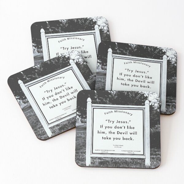 Item preview, Try Jesus. If you don't like him, the devil will take you back funny humorous church sign black and white photograph designed and sold by Astrid Arkhangelsky.