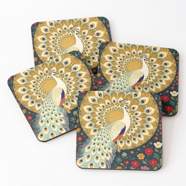 Item preview, White Gold Peacock – Art Nouveau Floral Elegance designed and sold by EmeraldeaArt.