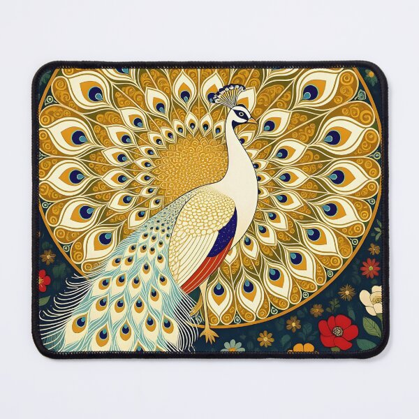 Item preview, White Gold Peacock – Art Nouveau Floral Elegance designed and sold by EmeraldeaArt.