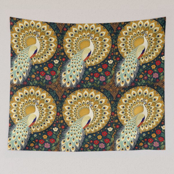 Item preview, White Gold Peacock – Art Nouveau Floral Elegance designed and sold by EmeraldeaArt.