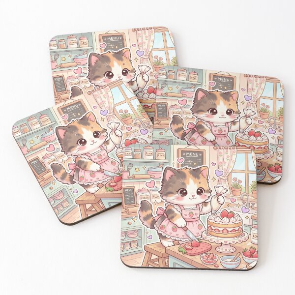 Item preview, Kawaii Cat Baking Strawberry Cake – Cute Pastel Bakery Kitten Sticker designed and sold by Furfolkz.
