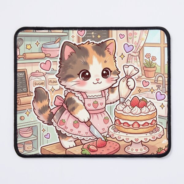 Item preview, Kawaii Cat Baking Strawberry Cake – Cute Pastel Bakery Kitten Sticker designed and sold by Furfolkz.