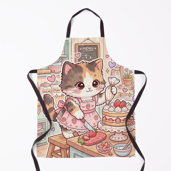 Item preview, Kawaii Cat Baking Strawberry Cake – Cute Pastel Bakery Kitten Sticker designed and sold by Furfolkz.