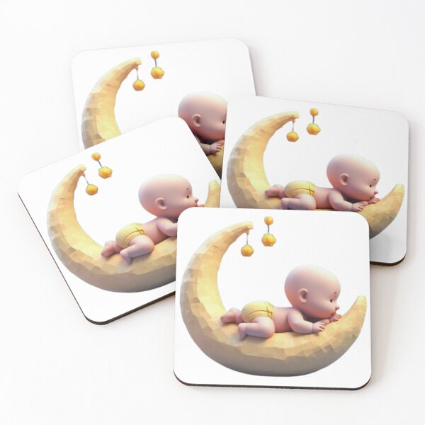 Item preview, Cute 3D Baby Sleeping on Golden Crescent Moon Sticker designed and sold by BOONEEX.