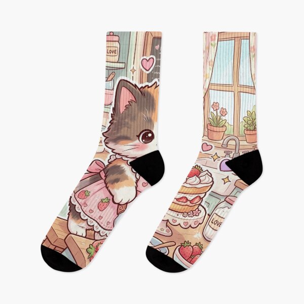 Item preview, Kawaii Cat Baking Strawberry Cake – Cute Pastel Bakery Kitten Sticker designed and sold by Furfolkz.