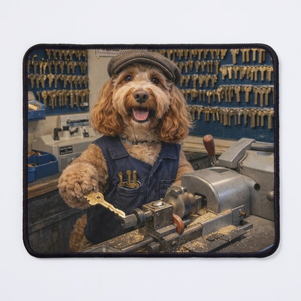 Item preview, Cockapoo Key Cutter in a Locksmith Workshop designed and sold by Paul Thompson Photography.