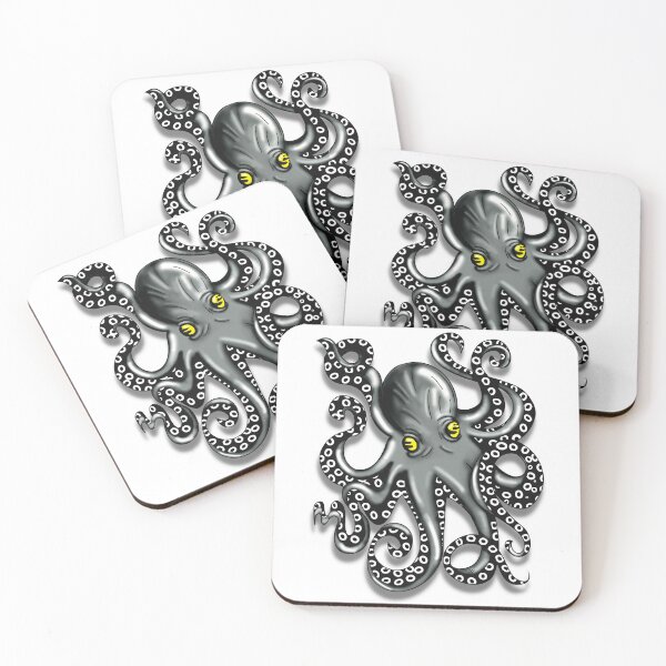 Item preview, Black and White Octopus Yellow Eyes | Minimalist Ocean Art designed and sold by MFGB-Creations.