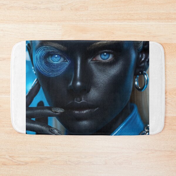 Item preview, Futuristic Cyberpunk Android Portrait with Neon HUD designed and sold by NiceArtsPlace.
