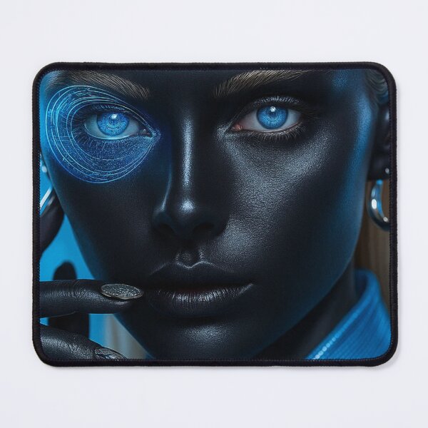 Item preview, Futuristic Cyberpunk Android Portrait with Neon HUD designed and sold by NiceArtsPlace.