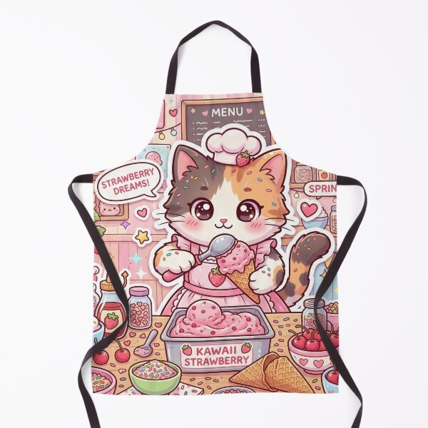 Item preview, Kawaii Cat Ice Cream Shop – Cute Strawberry Ice Cream Kitten Sticker designed and sold by Furfolkz.