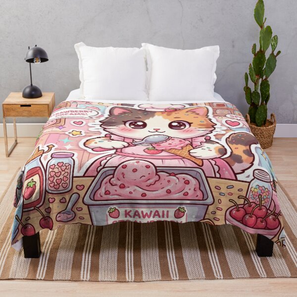 Item preview, Kawaii Cat Ice Cream Shop – Cute Strawberry Ice Cream Kitten Sticker designed and sold by Furfolkz.