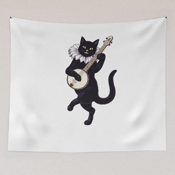 Item preview, The Black Cat Playing Banjo Vintage designed and sold by krystalRomanart.