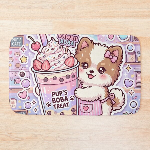 Item preview, Kawaii Puppy Boba Tea – Cute Pastel Bubble Tea Dog Sticker designed and sold by Furfolkz.
