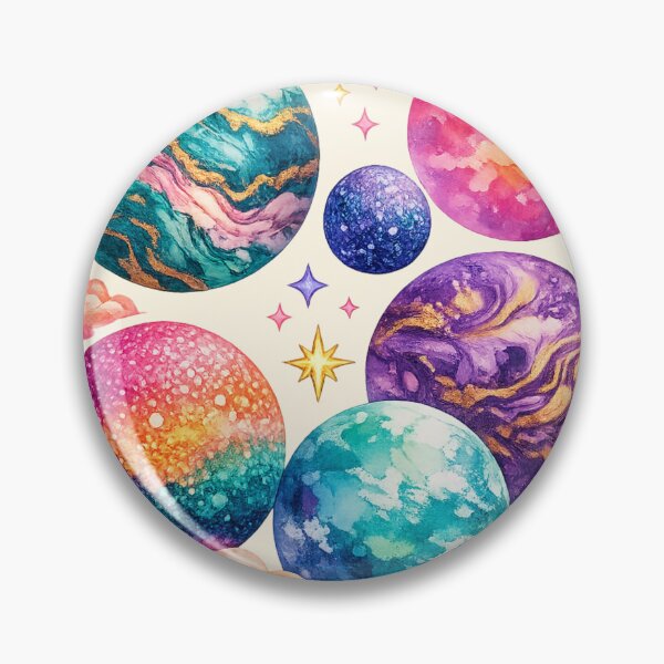 Item preview, Colorful planets with different artistic styles (watercolor, marble, pointillism) designed and sold by Moonshroomarts.