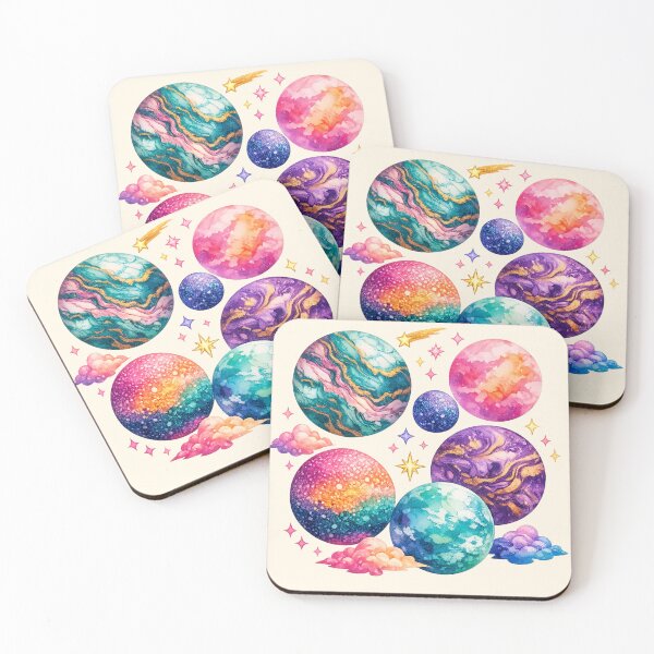 Item preview, Colorful planets with different artistic styles (watercolor, marble, pointillism) designed and sold by Moonshroomarts.