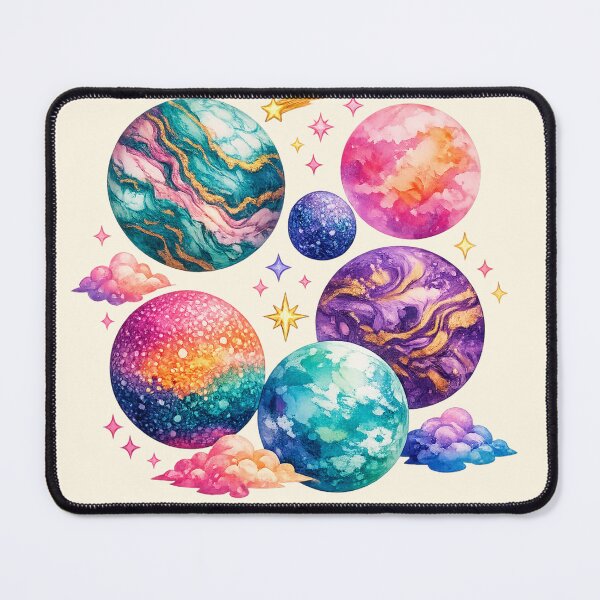 Item preview, Colorful planets with different artistic styles (watercolor, marble, pointillism) designed and sold by Moonshroomarts.