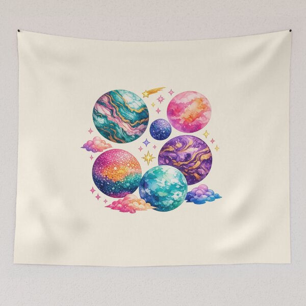 Item preview, Colorful planets with different artistic styles (watercolor, marble, pointillism) designed and sold by Moonshroomarts.